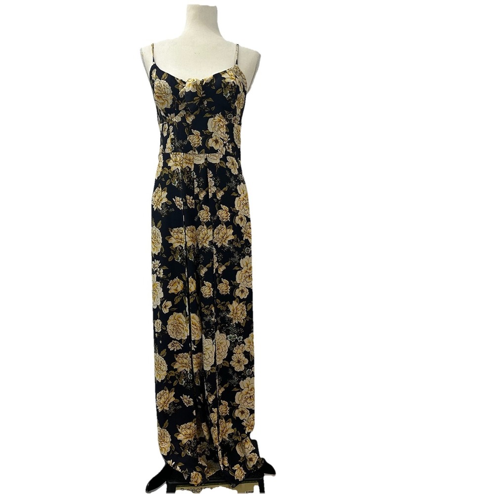 xhilaration Women's Floral Maxi Dress Pant Suit Leg Boho Black Roses Medium